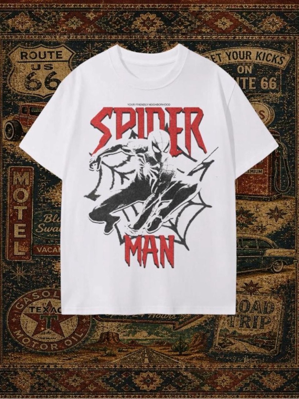 & Other Stories White Spider-Man Graphic Tee with Red and Black Print